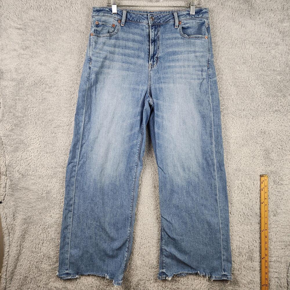 American Eagle Jeans Womens 10 Light Wash Super High Rise Baggy Wide Leg Stretch